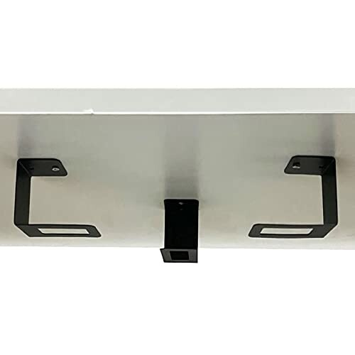 Metal brackets attached to a white shelf underside