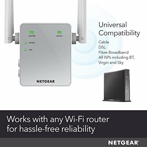 NETGEAR WiFi extender with universal compatibility for various ISPs.