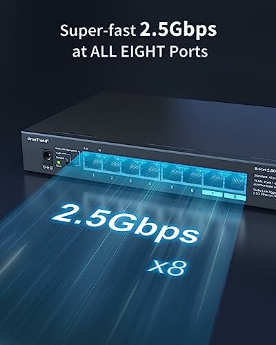 Network switch with 2.5Gbps speed at all eight ports.