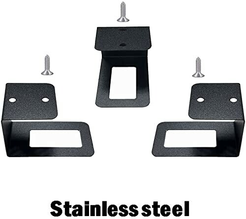 Three black stainless steel brackets with screws.