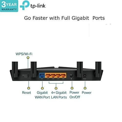 TP-Link router back view showing ports and buttons.