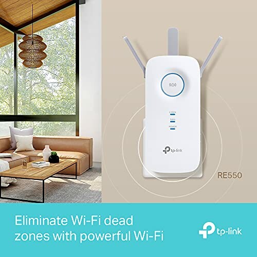 TP-Link Wi-Fi extender in a modern living room.