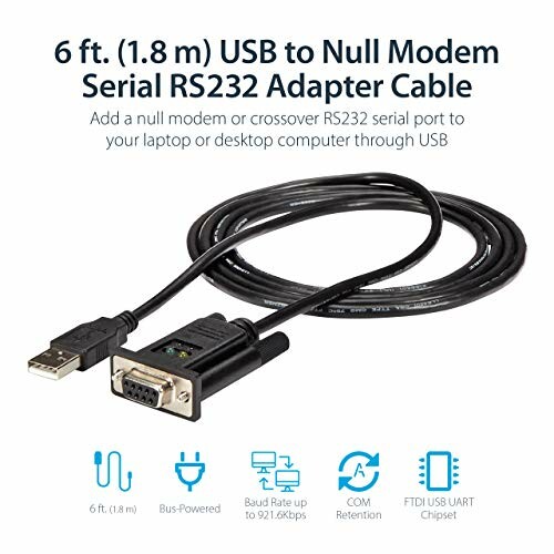 6 ft USB to Null Modem Serial RS232 Adapter Cable with connectors.