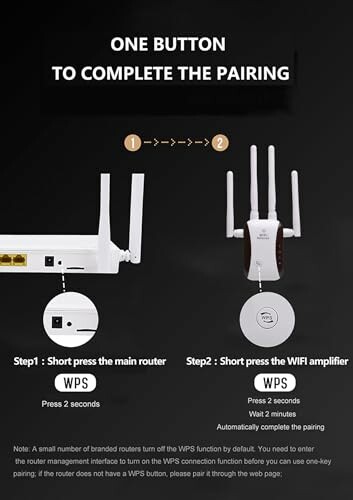 Instructions for pairing a WiFi amplifier with a main router using WPS.